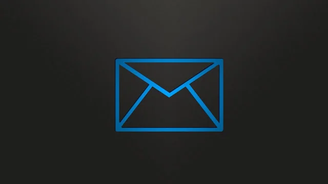 Blue outlined envelope icon on a dark background.