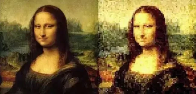 Pixel-art reinterpretation of the Mona Lisa portrait