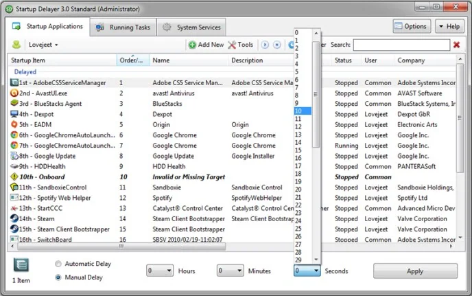 Delay Startup Programs on Windows with Startup Delayer