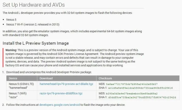 Download Android L Developer Preview for Nexus 5 and Nexus 7