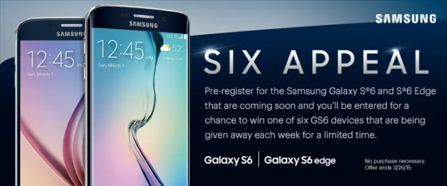 Galaxy S6 and Galaxy S6 Edge video leaks online Galaxy S6 edge phone displayed with a product announcement graphic
