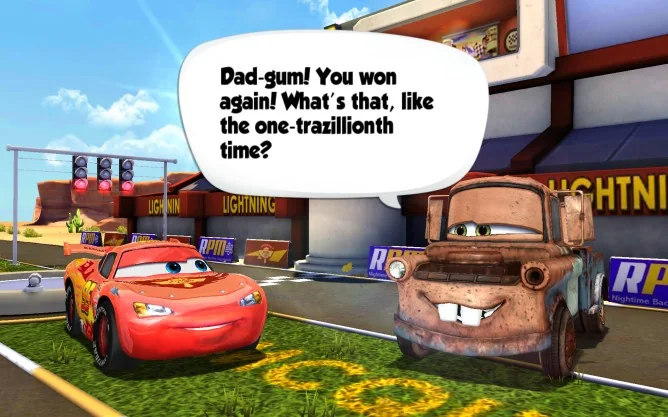 Animated racing car with a speech bubble