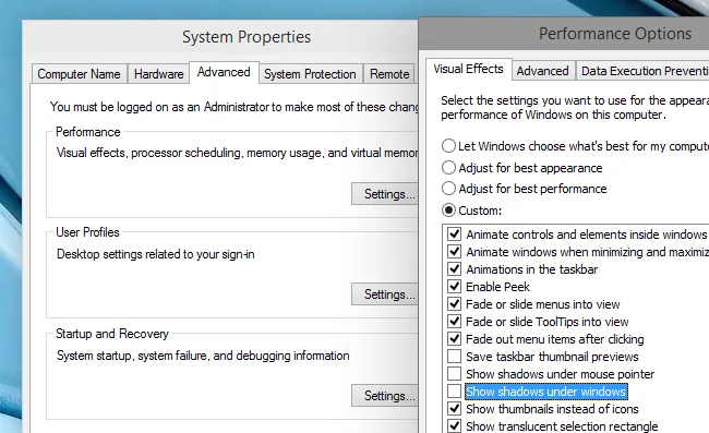 How to Disable the Drop Shadows in Windows 10