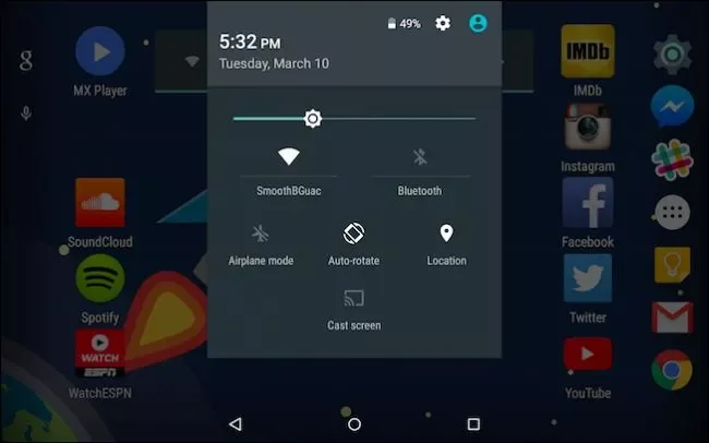 Android phone displaying quick settings and Control Center app screens