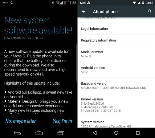 Moto G (2013) Android 5.0.2 Lollipop update is rolling out now! Moto G (2013) Android 5.0.2 Lollipop update is rolling out now!