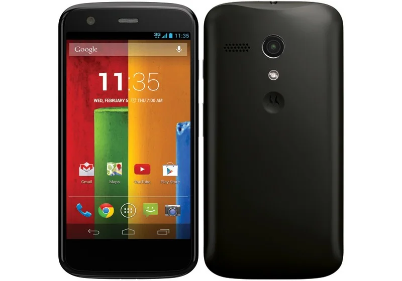 Motorola Moto G shown from the front and back.