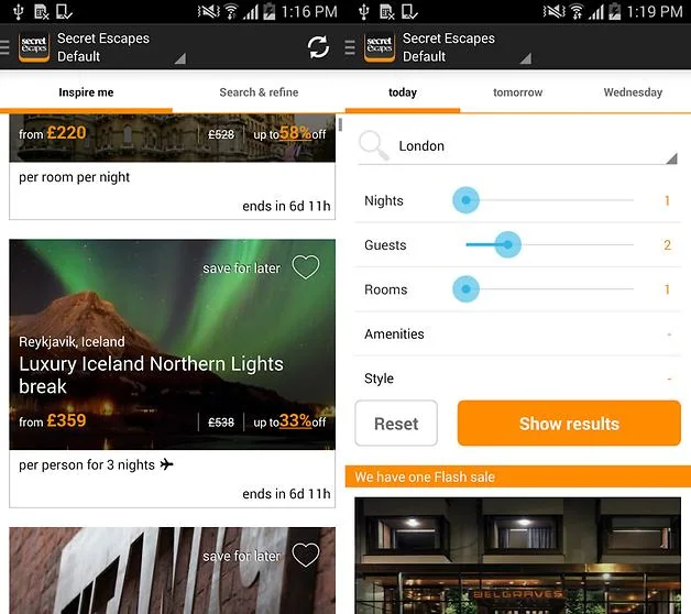 Secret Escapes ANDROID APP Secret Escapes ANDROID APP