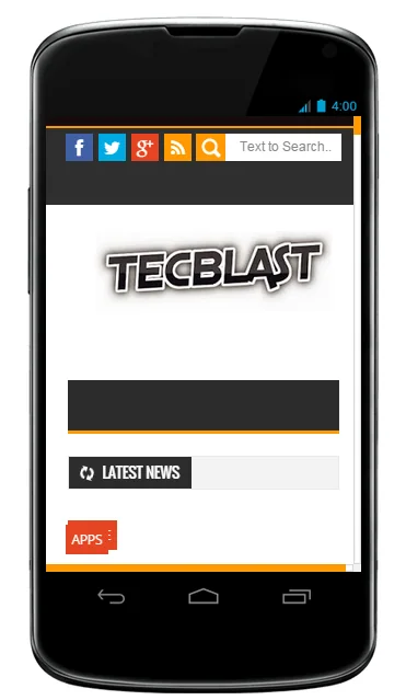 Tecblast Android app shown on a smartphone.