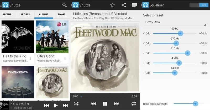 Android music player equalizer with album library and playback screens