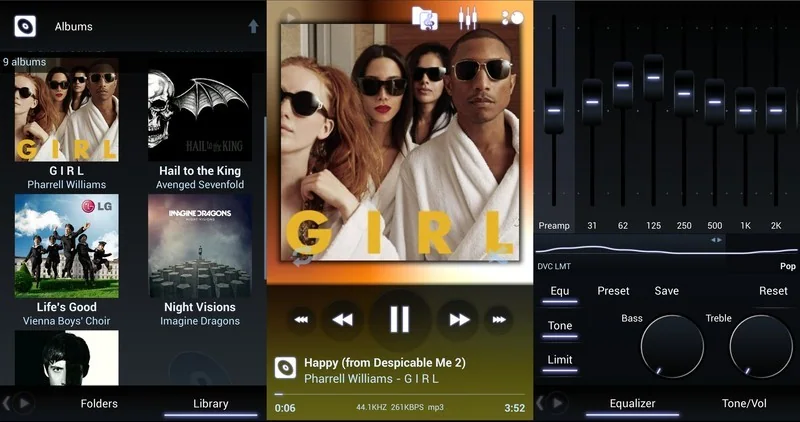 Android music player displaying album artwork and playback controls