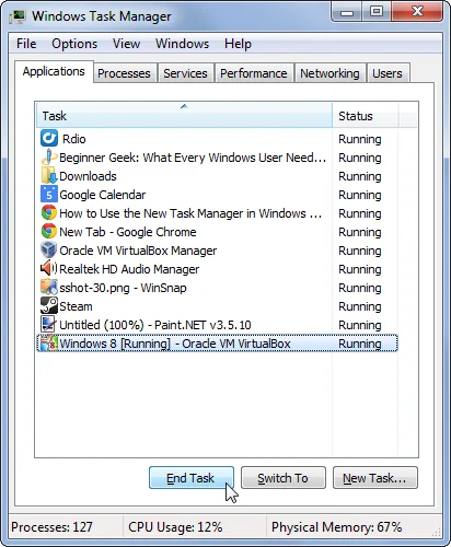 Windows Task Manager services list