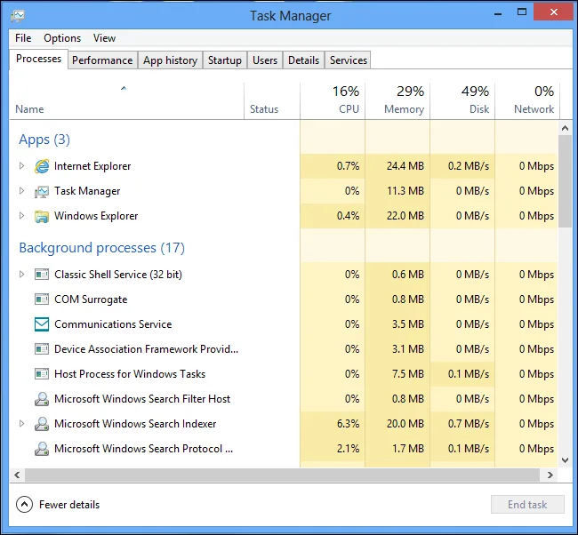 Windows Task Manager showing application processes
