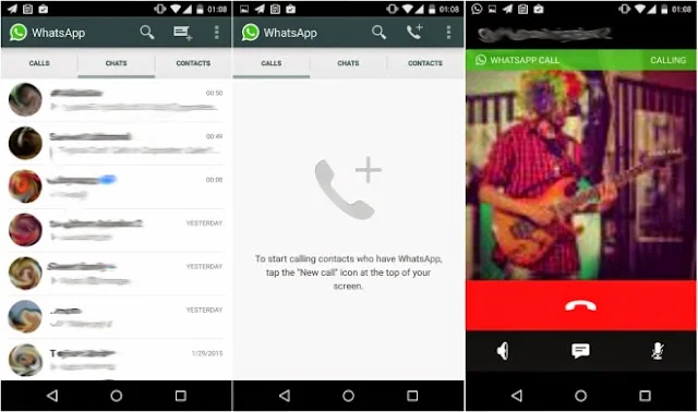 WhatsApp call history and voice call interface