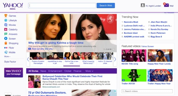 Yahoo webpage shown in a browser